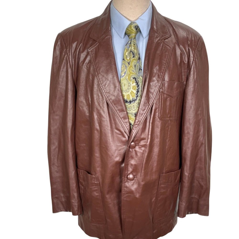 Vintage Leather Blazer Men 48 Brown Jacket 80s Sport Coat Stylish Casual Wear